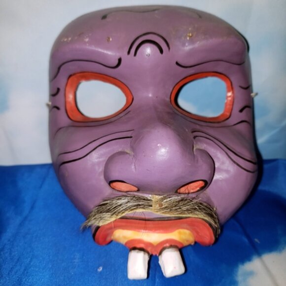 5 - Vtg Wood Indonesia Bali Topeng Dance Theater Demon Half-Masks Handcrafted - Picture 6 of 11